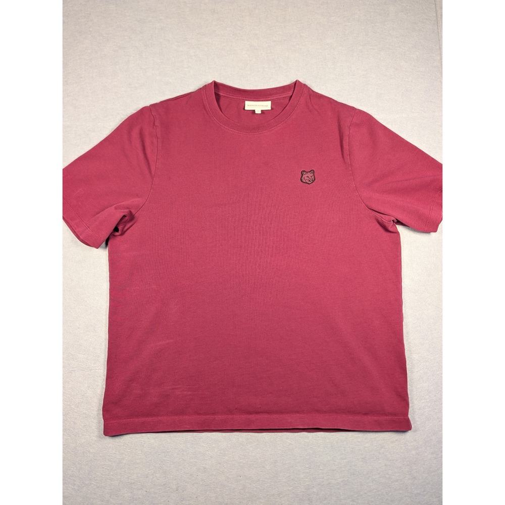 Maison Kitsune T-Shirt Mens M Burgundy Fox Head Patch LW00106KJ0119 Excellent